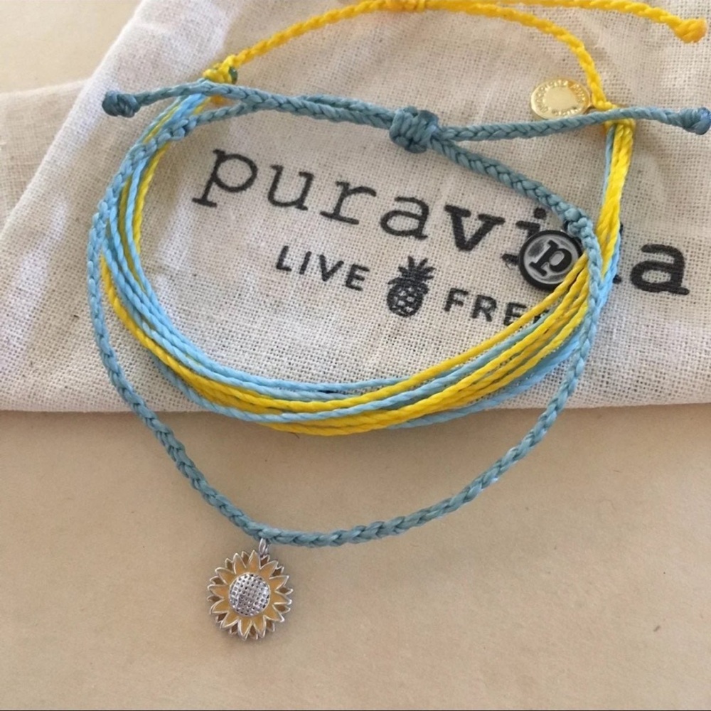 PURA VIDA Sunflower Blue & Yellow Bracelet Set NEW